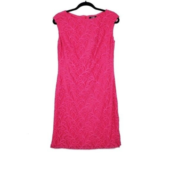 Chaps Womens Sleeveless Pink Lace Sheath Dress Size 6 NWT - Picture 5 of 7